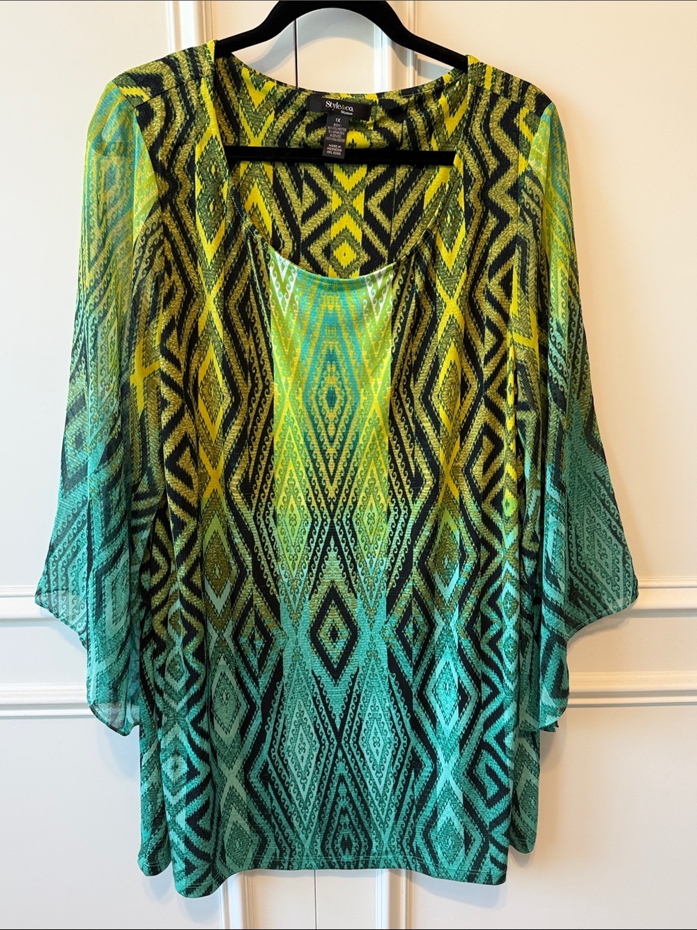 Style & Co. Women's Yellow-Green Ombre Geometric Tunic